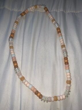 Handmade Pastel Beaded Necklace - Neutral Pink & Cream